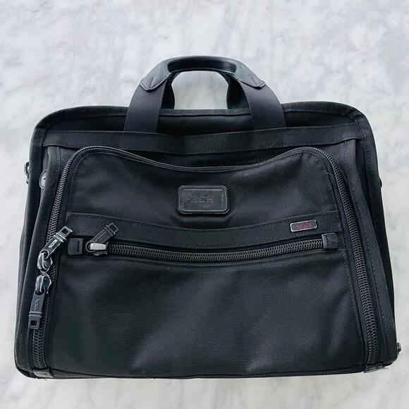 Tumi Alpha Organizer Brief Bag Black Ballistic Nylon Brief Carry-On Work Bag 16" - Picture 1 of 10
